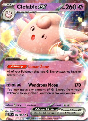 Clefable ex 082/197 Double Rare Obsidian Flames Pokemon Holo Near Mint