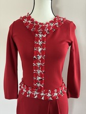 Carolina Herrera Red Dress Wool Blend Trim  3/4 Sleeves Women’s Size XXS