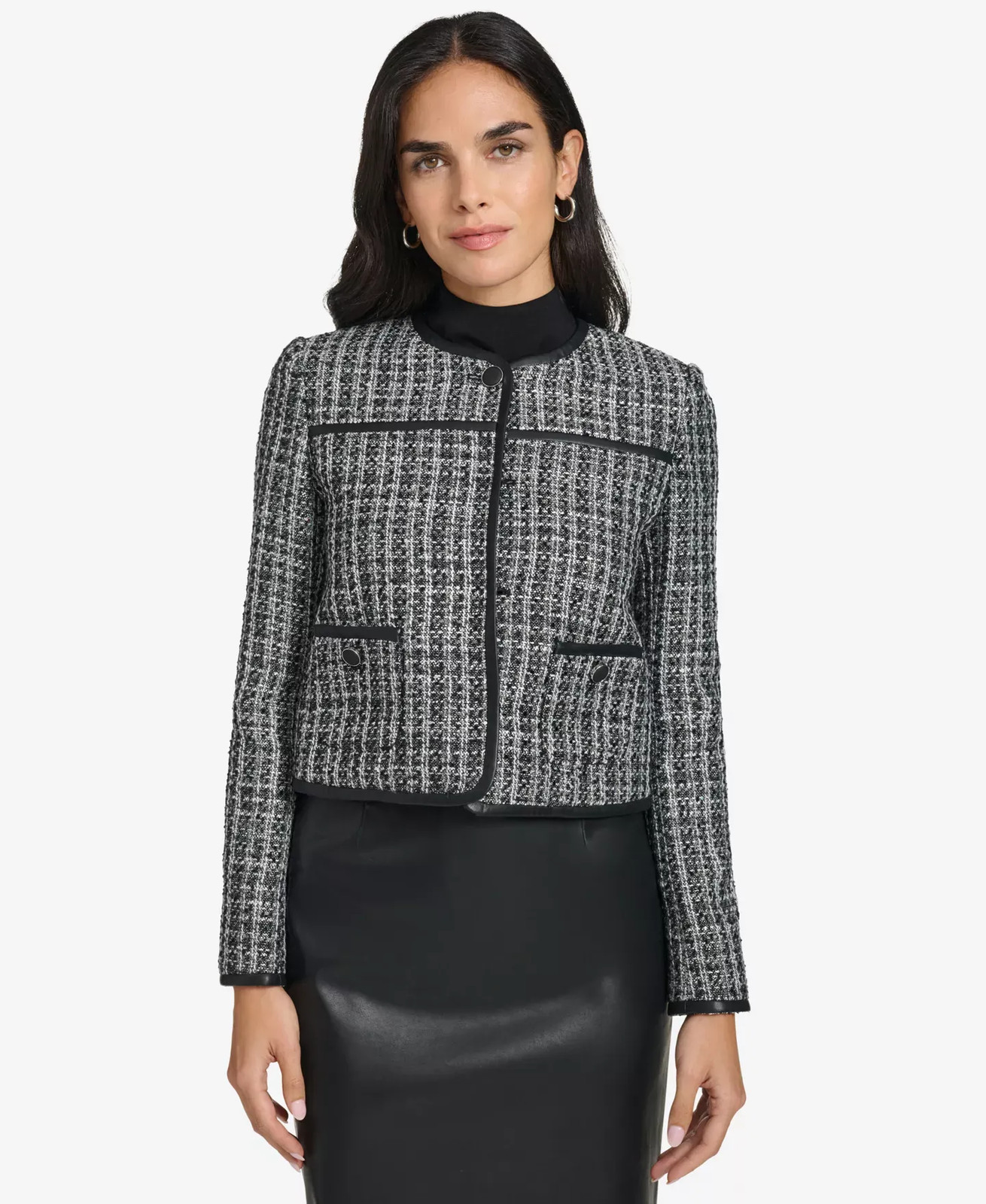 Calvin Klein Women's Petite Jacket 10P Round-Neck Long-Sleeve