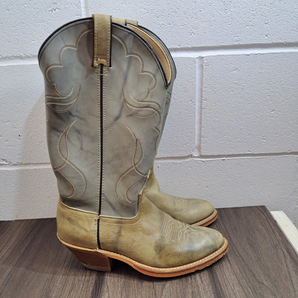 Винтажные ковбойские сапоги Acme. Зеленые и серые кожаные сапоги вестерн мужские размер 7,5 D - Изображение 2 из 4