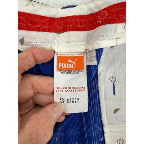 Puma Blue Checkered Pattern Button Closure Side Pockets Shorts Mens Waist 38 - Picture 4 of 6