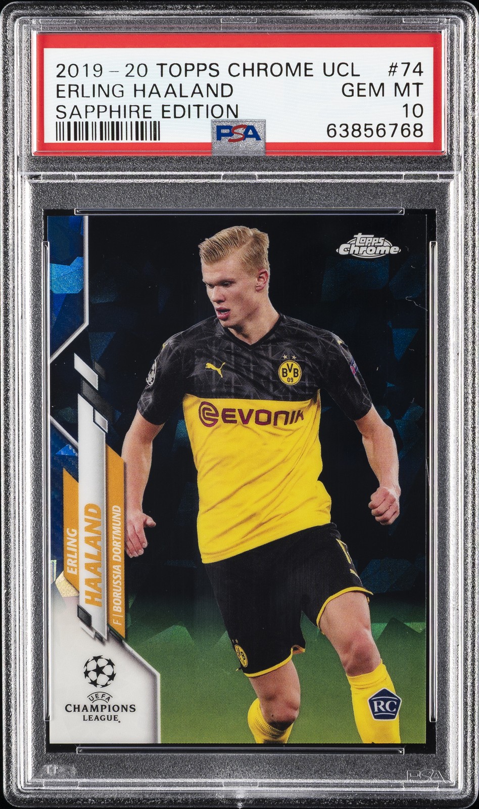 2019 TOPPS CHROME CHAMPIONS LEAGUE SAPPHIRE ED #74 ERLING HAALAND PSA 10