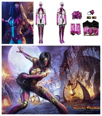 Game Mortal Kombat 9 Mileena Cosplay Purple Costume Mask fullset Halloween party