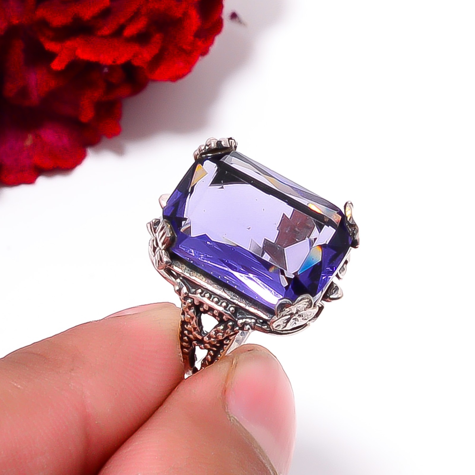 Iolite Solitaire Gemstone 925 Sterling Silver Ring S.8, Christmas Gift R9682