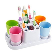 Bathroom Toothbrush Toothpaste Stand Organizer Plastic Storage Rack Set 4