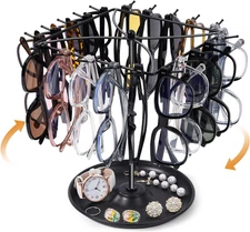 360° Rotating Sunglass Organizer Storage, Sunglasses Display Holder Stand with T