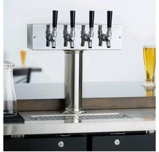 Talos T Style Pedestal Draft Beer Tower 3" Chrome Brass 4 Faucets 178TowerQuad