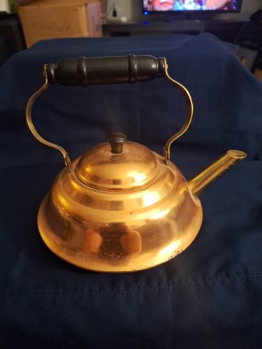 Vintage Copper Tea Kettle with Wooden Handle