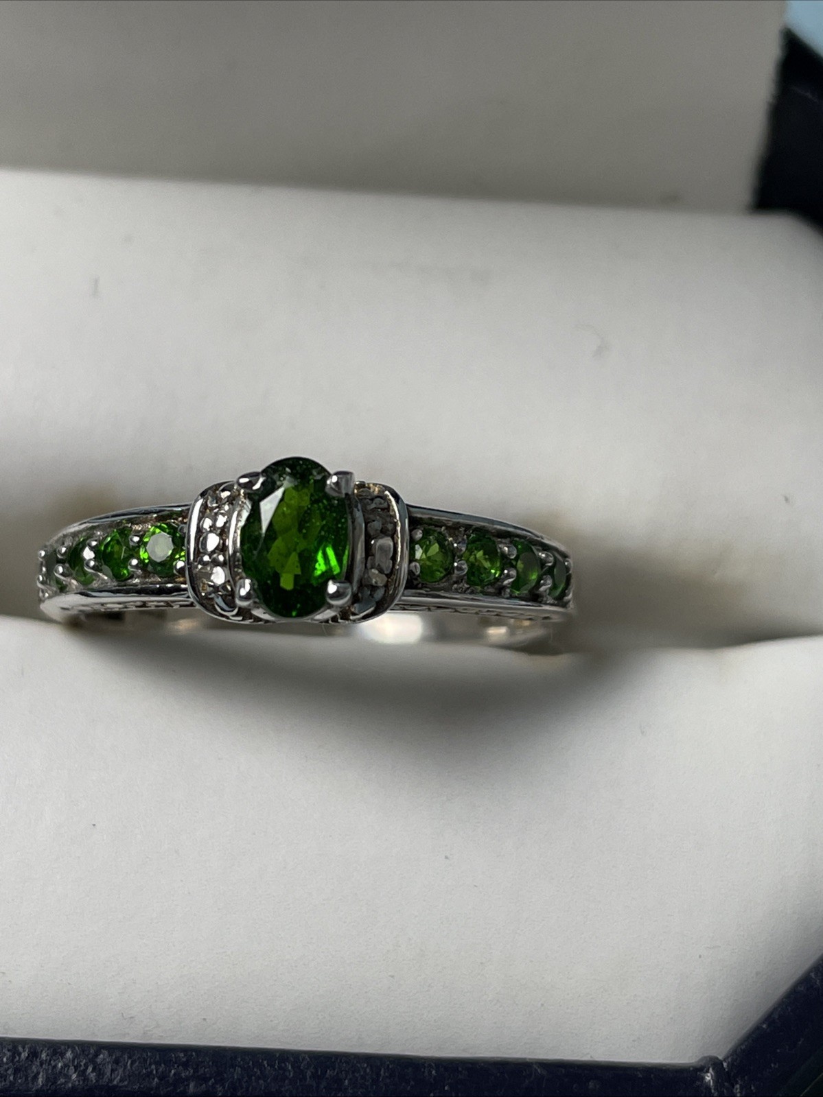 Simulated Green Emerald Ring .925 Silver Size 9 W… - image 1