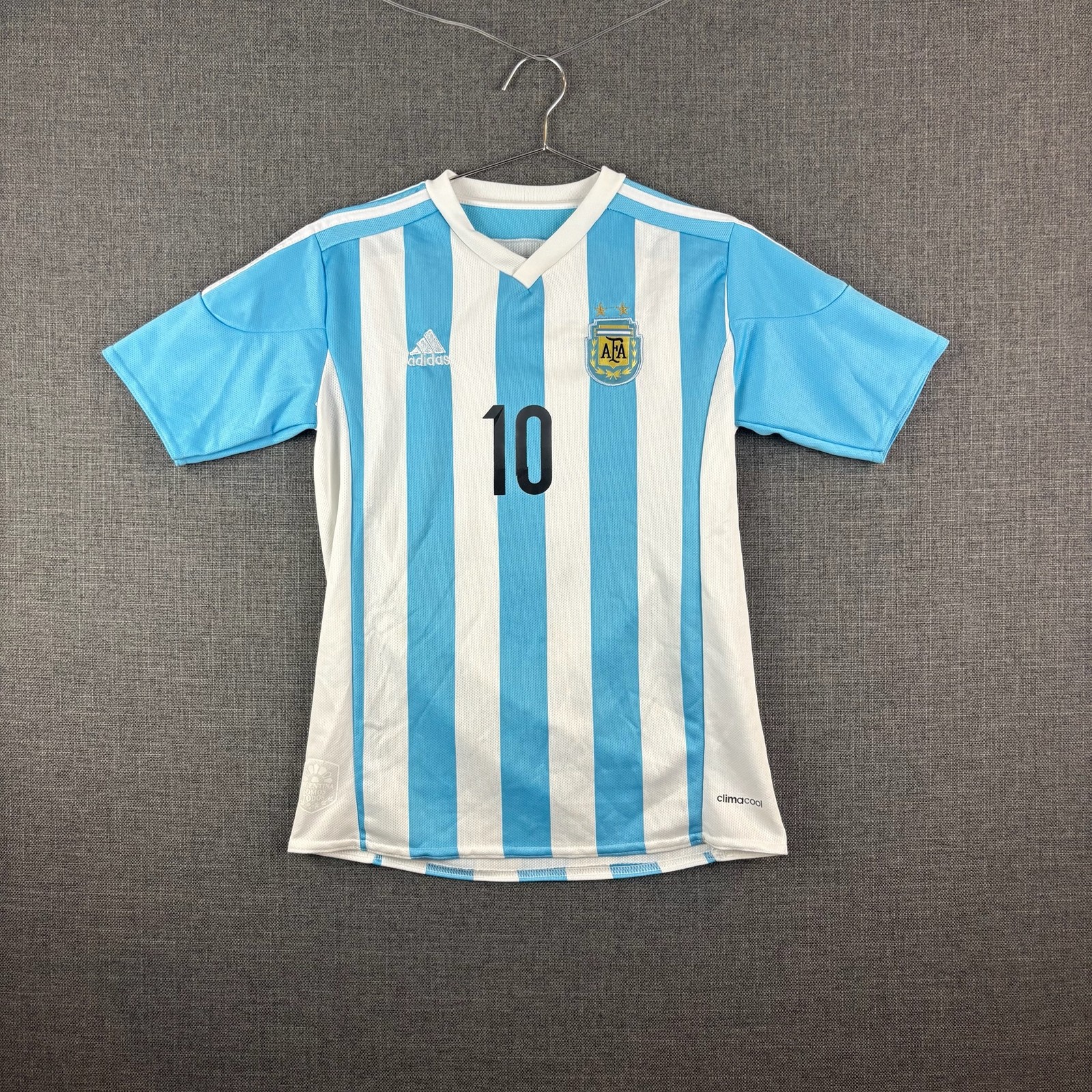 Argentina Soccer Jersey Shirt Mens Large Blue White AFA #10 Messi Adidas FIFA