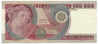 100000 LIRE BANCA D'ITALIA PRIMAVERA DI BOTTICELLI 20/06/1978 BB/SPL