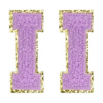 Chenille Letter Patches 2.2'' Letter I Embroidered Patch (Purple, Pack of 2)
