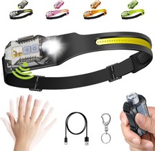 Lampara LED Frontal De Cabeza Recargable Faro Linterna Luz con cinta Reflectiva