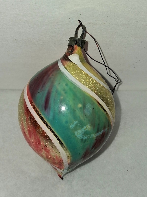 Antique Vintage Blown Glass END OF DAY Teardrop Swirl Stripes Christmas Ornament