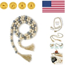 Decorative 61-Inch Wood Bead Garland with 4.5-Inch Tassels for Stylish Living