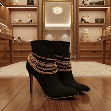 Women Gold Metal Chain Boot Bracelet Shoe Charm Multi Strands Accessory USA Made