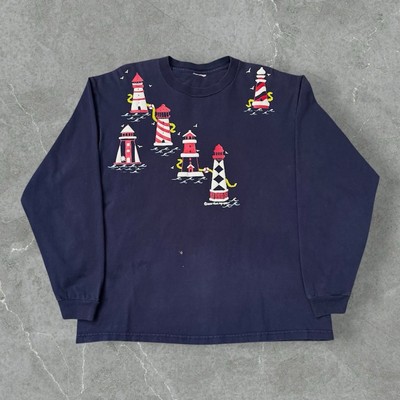 Vintage Y2k Ocean Art Long Sleeve Tee Shirt Vicki Melhart Lighthouse Size Large