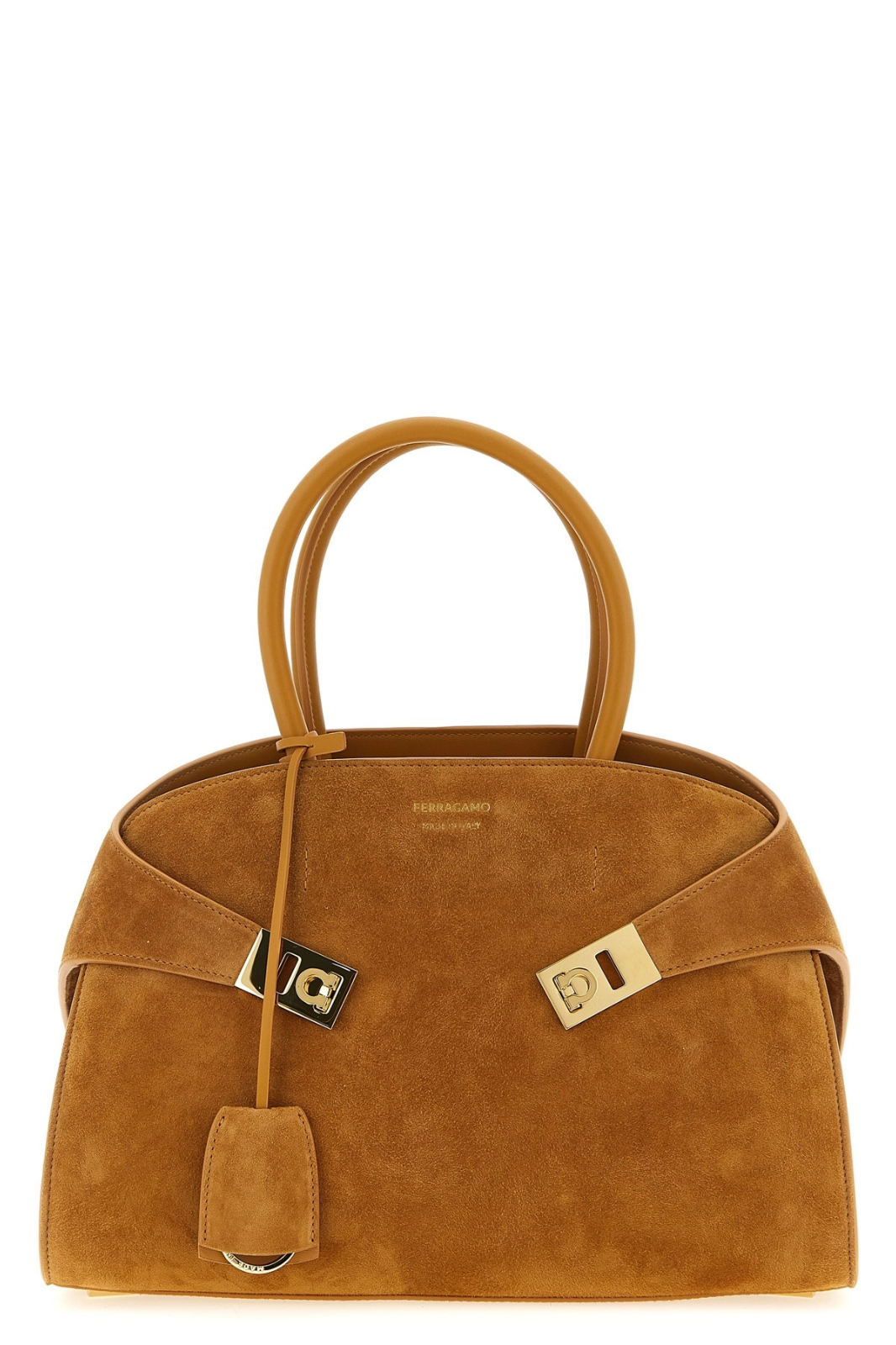 FERRAGAMO Hug Naturale Suede Top Handle Bag New