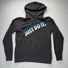 Nike Womens Size XL Pullover Hoodie Just Do It Print Black Kangaroo Pocket