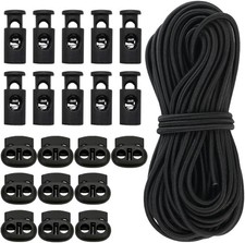 20pcs Plastic Cord Locks with 1/8'' 50ft Elastic Cord Heavy Stretch, Sing-Hole a