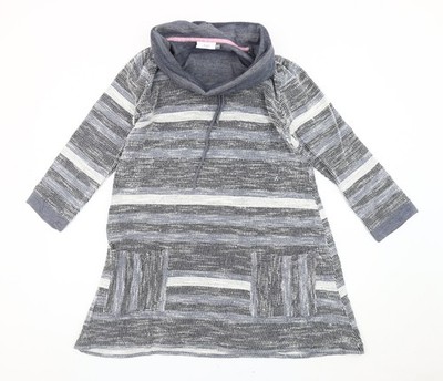 Adini Damen Tunika Sweatshirt grau gestreift XS Wasserfallausschnitt Kapuze