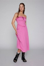 Kimchi Blue Pink Eyelet Strapless Midi Dress Ruffle Bow Accent Size L