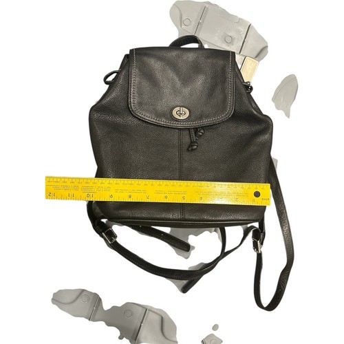 Vintage Coach Black Genuine Leather Backpack Adjustable Straps F24385 Emerald - Picture 8 of 19