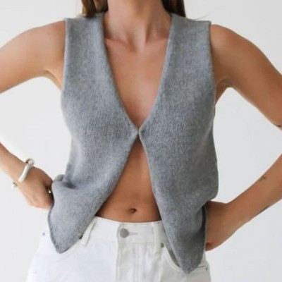 Rumored Womens L Top Modern City Chic Knit Vest Top Romantic Minimalist Euro