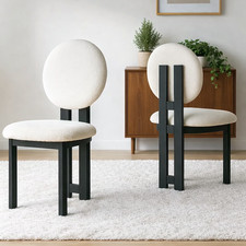 Set of 2 Modern Boucle Dining Chair, Cream Upholstered Wood Frame Side Chair