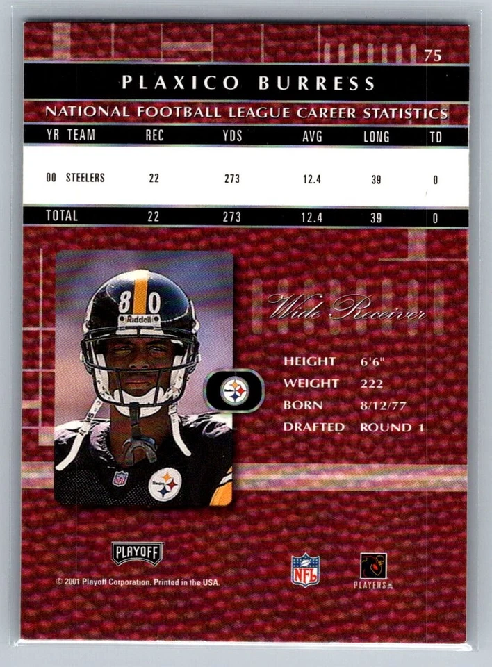 2001 Playoff Absolute Memorabilia Football #75 Plaxico Burress - Steelers - Image 2 of 2