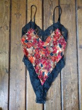 Shirley of Hollywood Vintage S/M Black Red Floral Teddy/One-Piece Lingerie