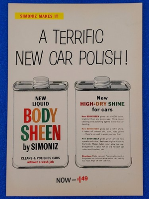 #ad #ad 1958 SIMONIZ NEW LIQUID BODY SHEEN CLEANS amp; POLISHE#x27;S CARS ORIGINAL PRINT AD $14.99