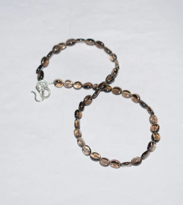 AAA Natural Smoky Quartz Plain Oval Shape Gemstone Beads Minimalist 30" Necklace - Image 4 of 4