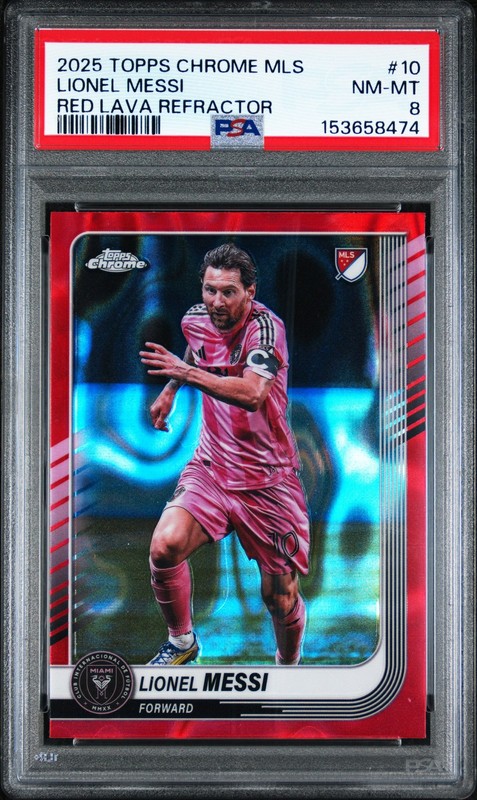 2025 TOPPS CHROME MLS RED LAVA REFRACTOR #10 LIONEL MESSI PSA 8