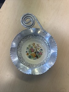 VTG Farber & Shlevin Hammered Aluminum & porcelain Bowl floral dish