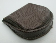Vintage Coin Purse Dark Brown Print Leather Double Fold Pocket Case Holder 5