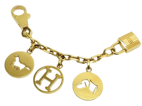 Hermes Breloque Gold Bag Charm Amulette 4 Rock dog hose H Cadena