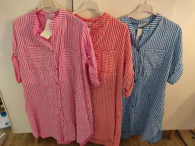 MADE IN ITALY beautiful striped long blouse/short blouse dress up to size 44 NEW 