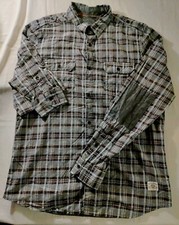 Men David Bitton Buffalo 🦬 Gray & Brown Elbow Patches Plaid Cotton Shirt L NWOT