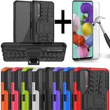 For Huawei P Smart 2021 Case, Armour Shockproof Stand Phone Cover + Screen Glass