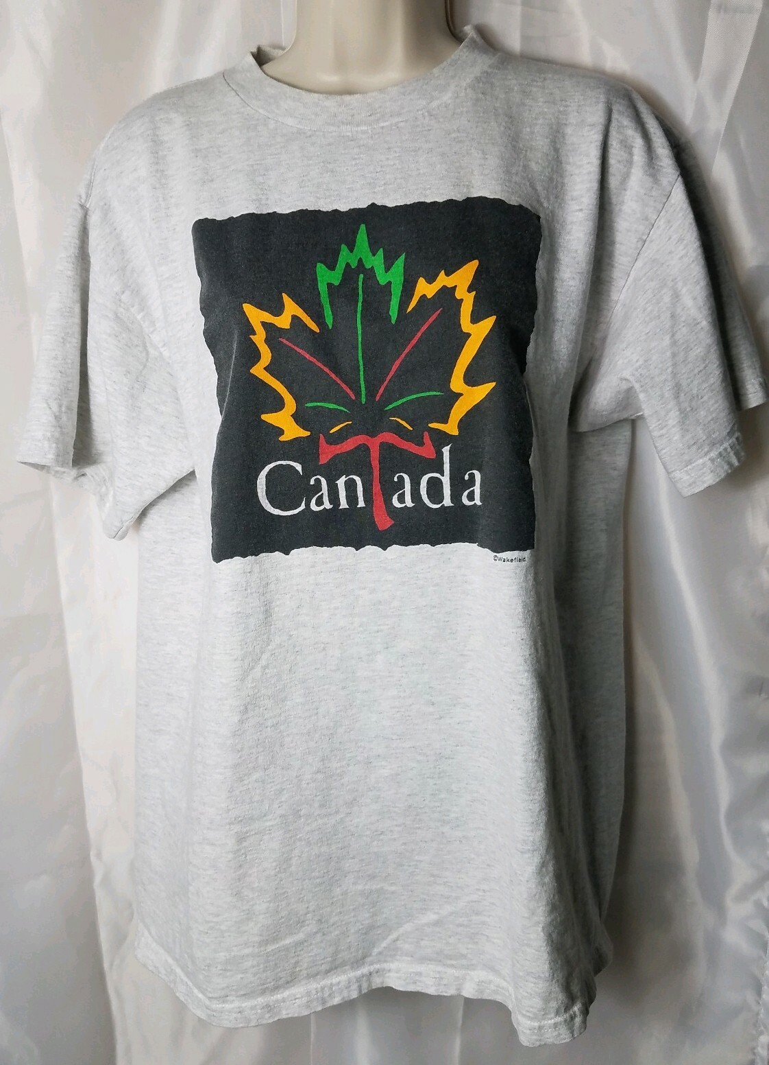 ALTRA T shirt vintage Tultex uomo grande grigio misto bianco foglia di Canada manica corta