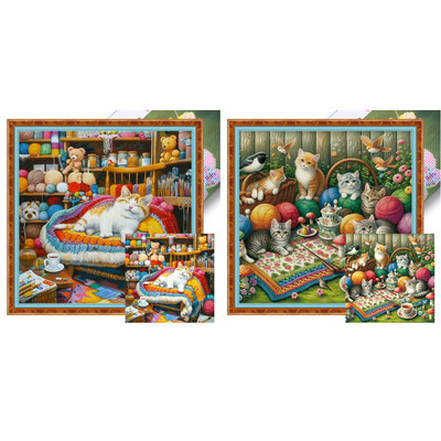 Full Embroidery Eco-cotton Thread 14CT Printed Cat Cross Stitch Kit 50x50cm Deu