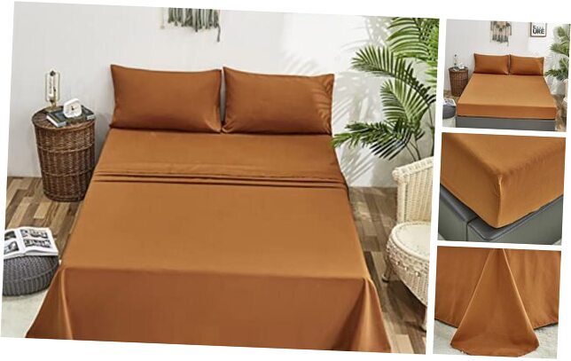 Solid Bed Sheet Set Autumn Orange 4 Pieces Bedding Sheet King Pumpkin Color