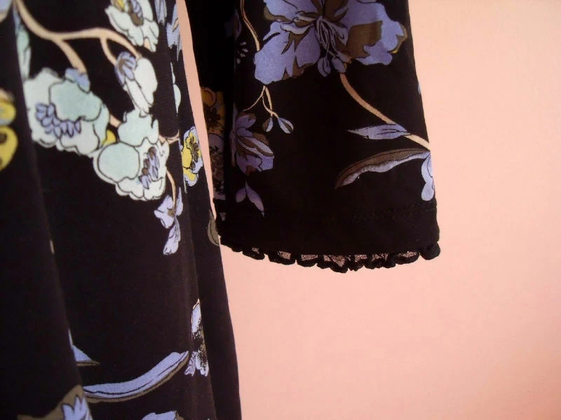 Vestido Floral Tejido Talla XS 0 2 Flores con Volantes NEGRO Carrera Elastizado Randolph Duke Foto 4 de 4