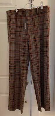 ELLEN WEAVER Women's Dress Pants Plaid Print Brown/Mustard NWT