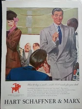 1948 Hart Schaffner & Marx Mens Suit Man Smoking Cigarette Original Ad