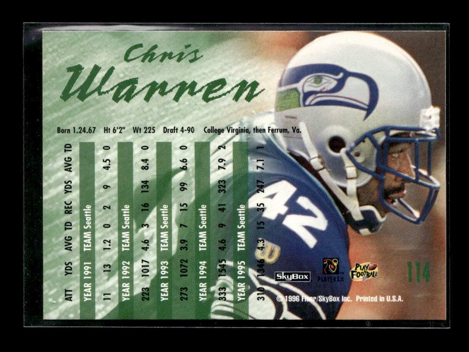 1996 SkyBox Impact Rookies #114 Chris Warren - Image 2 of 2