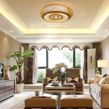 50cm Deckenlampe Lampe Rund Bambus Rattan Schlafzimmer Wohnzimmer Deckenleuchte