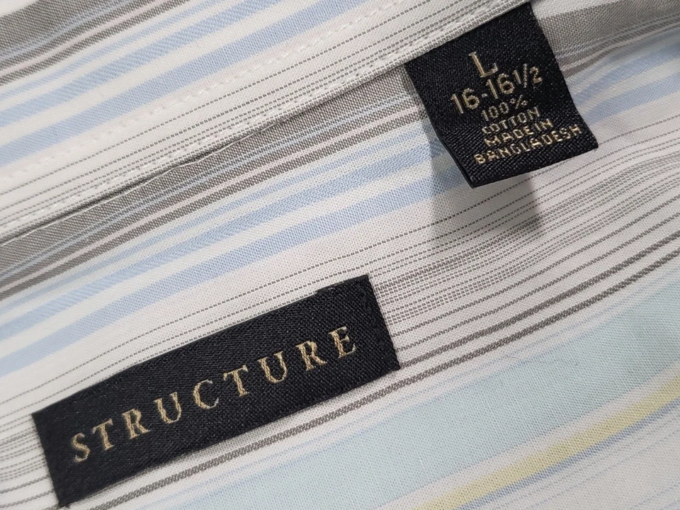 Camisa de vestir Structure para hombre con botones grande manga larga algodón a rayas Foto 3 de 4