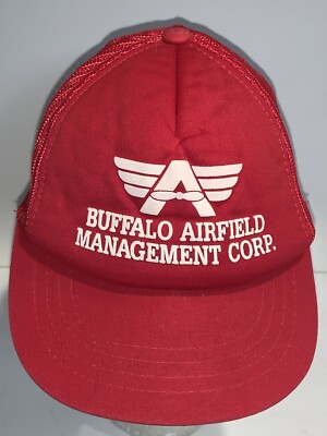 BUFFAO AIRFIELD MANAGEMENT CORP TRUCKER HAT CAP ADJUSTABLE SNAPBACK RED VINTAGE